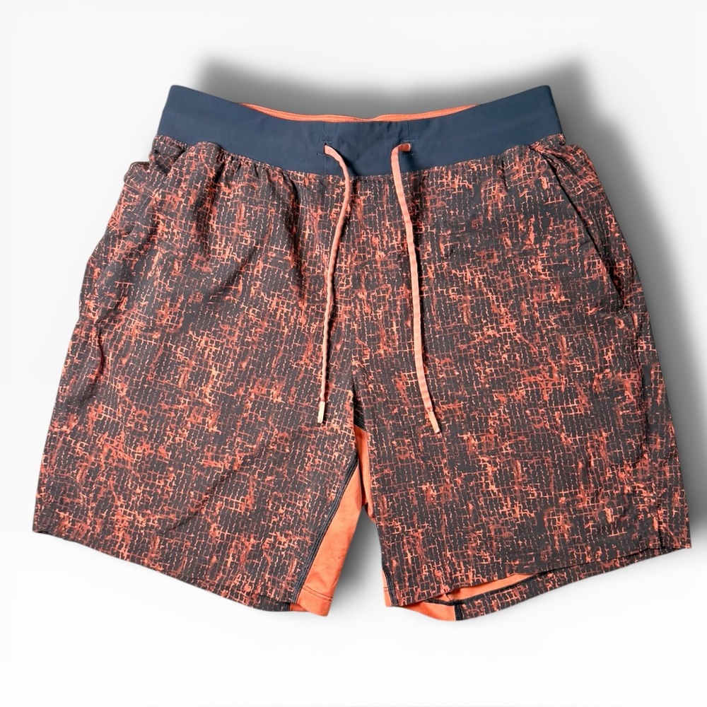 Lululemon Men's T.H.E. Short 7" Linerless in Bleach Block Rustic Clay Multi Med